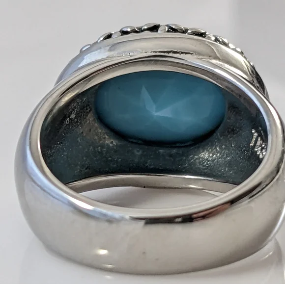 Stainless Steel Faux Turquoise Oval Ring - Picture 5 of 6